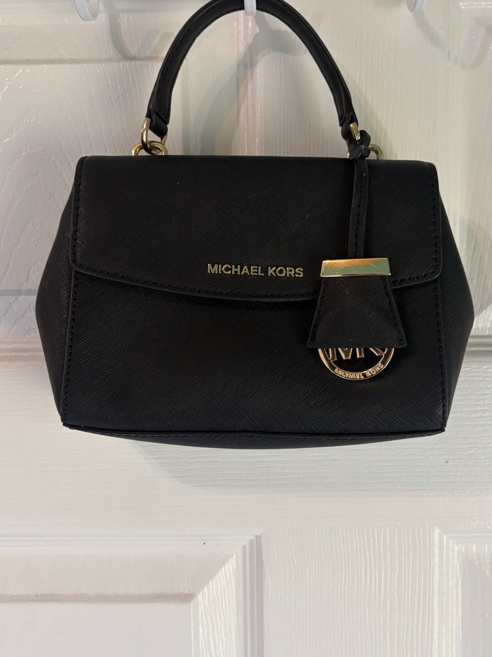 Michael Kors Black Saffiano Mini Top-Handle Satchel with Gold Hardware
